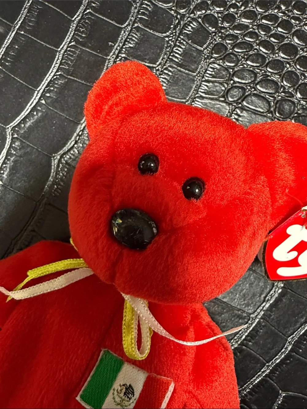 Ty Red Plush Bear with Mexico Flag Patch (OSITO)